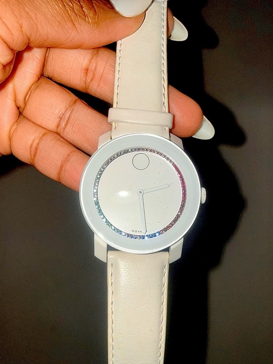 Movado Accessories - Movado Bold Swiss Quartz White Leather Strap Wristwatch, White Dial, Unisex